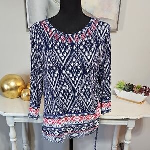3 for $20 💙 Ruby Rd. Petite Ikat Side-Ruched Top - PL